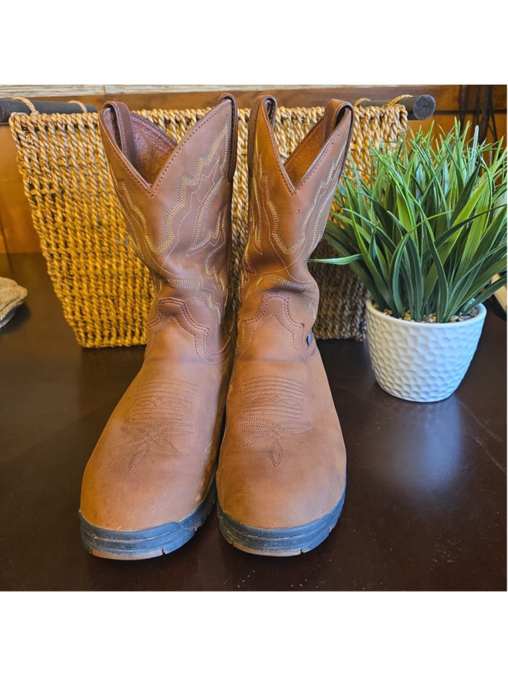 Juntin Cowboy Western Boots Brown Men's Style 9013 SZ 8.5 D - Picture 6 of 12